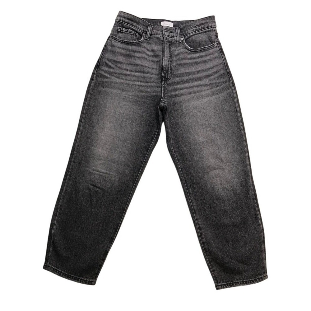 Evereve High Rise Straight Leg Jeans Washed Black Size 27 Whiskered Ankle Denim